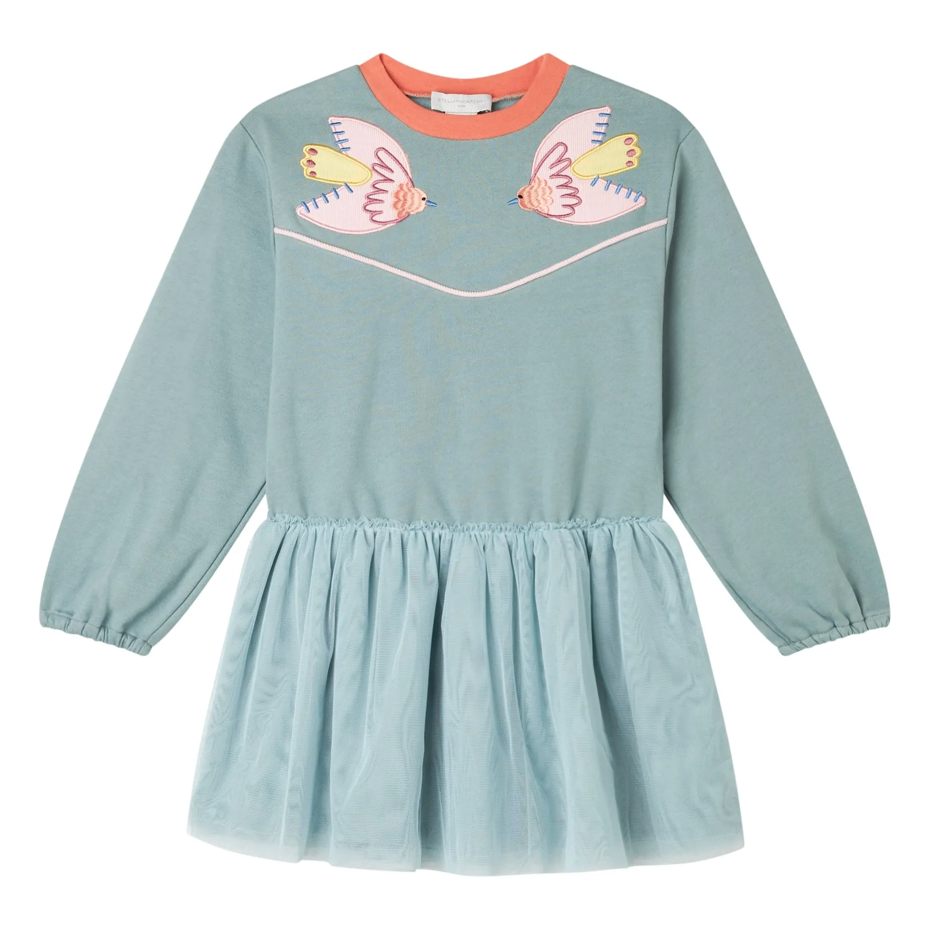 Stella Mccartney Kids Grey Blue Oiseaux Tulle Dress
