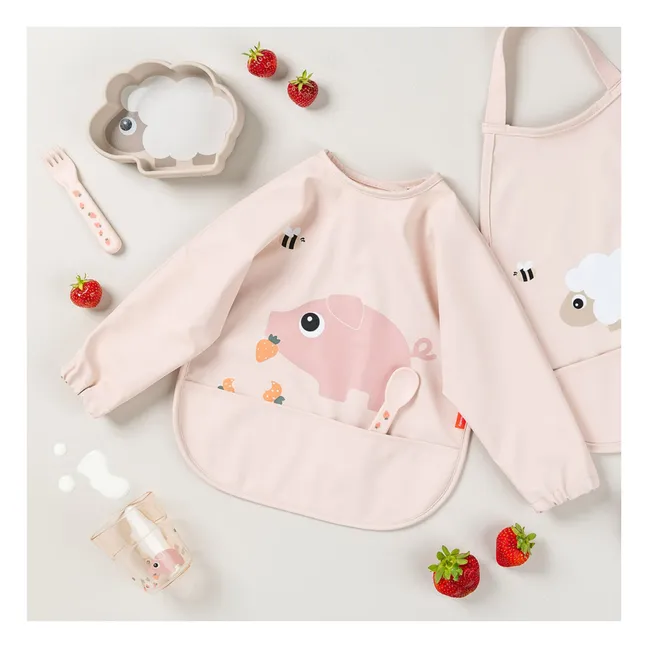 Tiny Farm bib with sleeves | Pale Pink