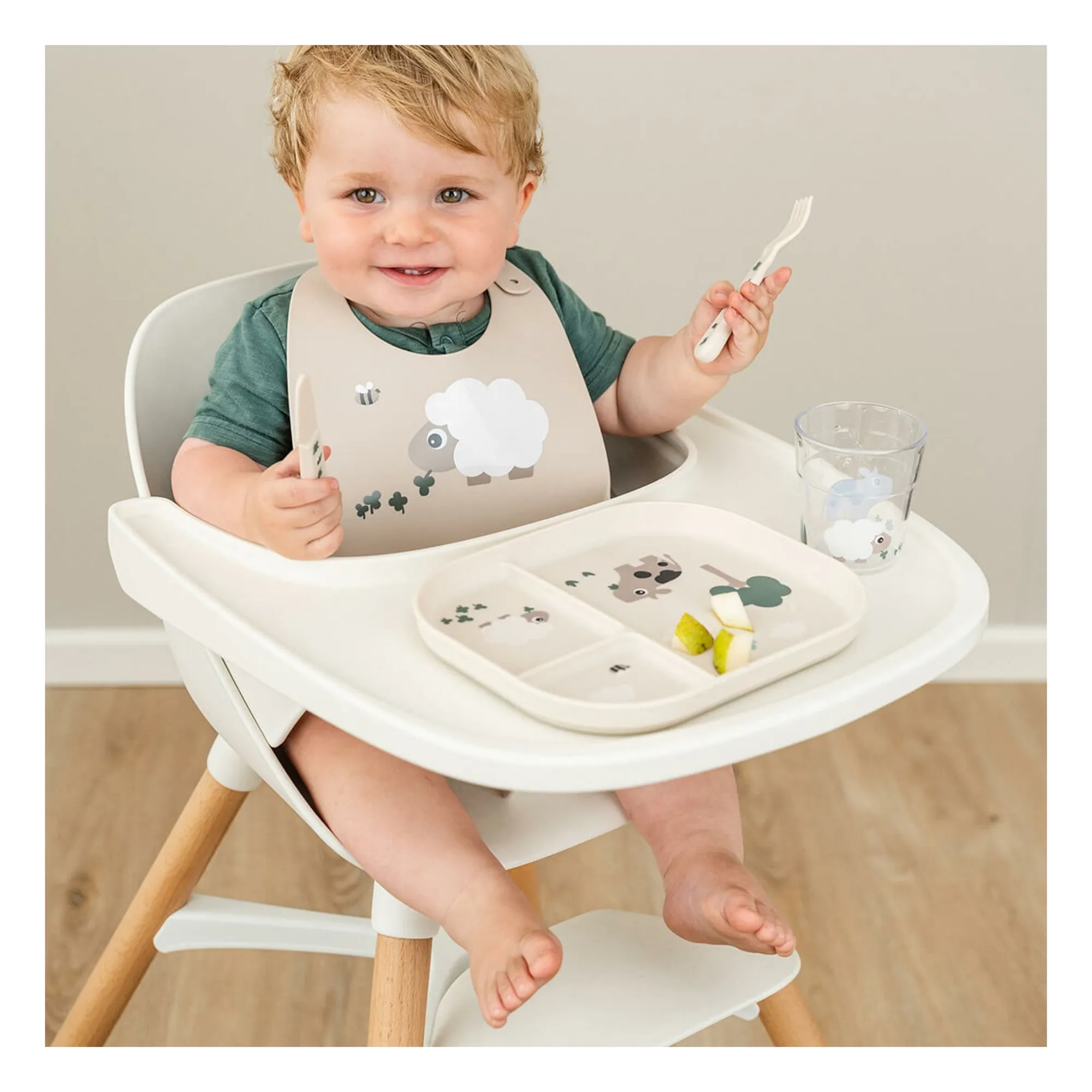 Assiette compartimentée Tiny Farm | Sable- Image produit n°1