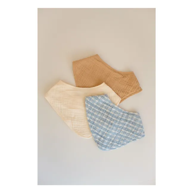 Organic cotton Cottage bandana bibs - Set of 3 | Blue