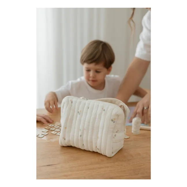 Borsa da toilette in cotone biologico Daisies | Ecru