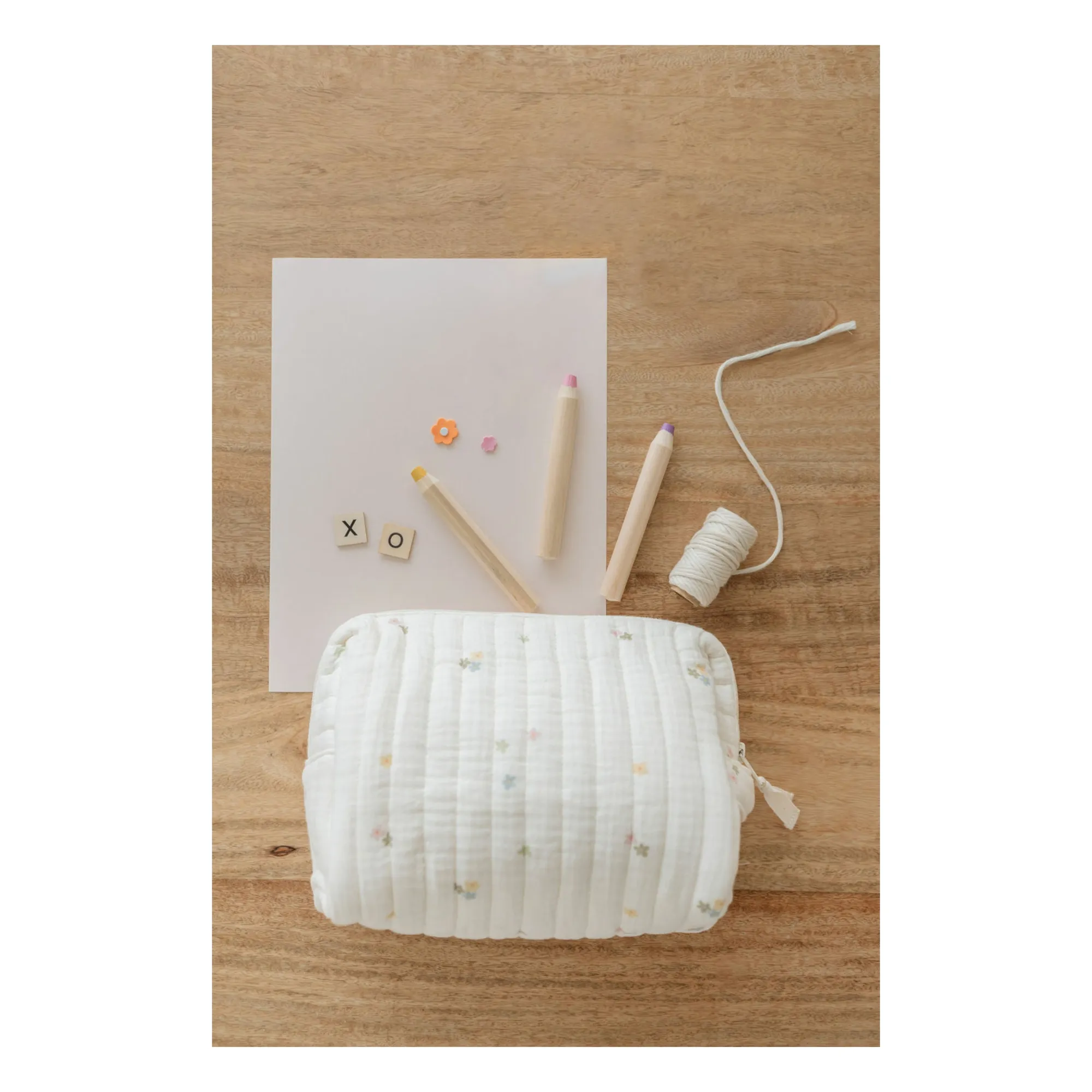 Trousse de toilette Daisies en coton bio | Ecru- Image produit n°3