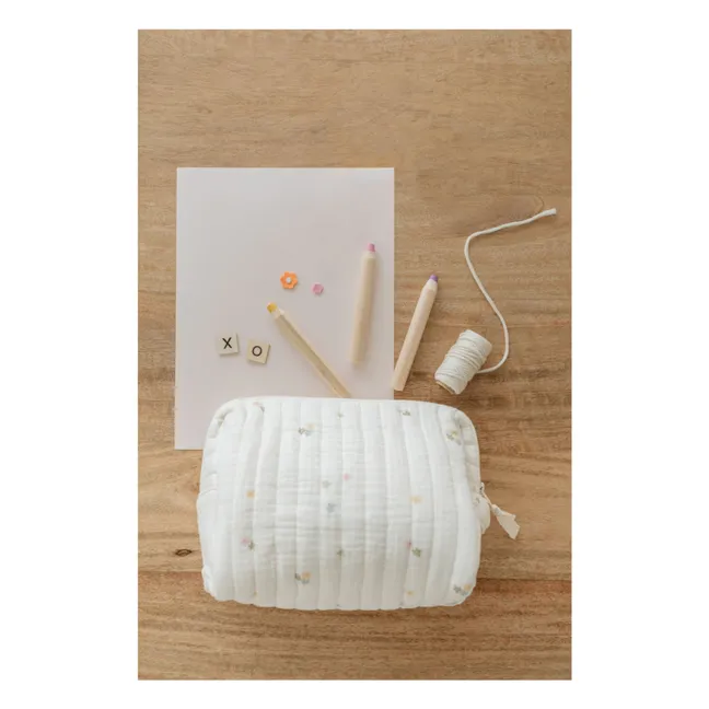 Trousse de toilette Daisies en coton bio | Ecru