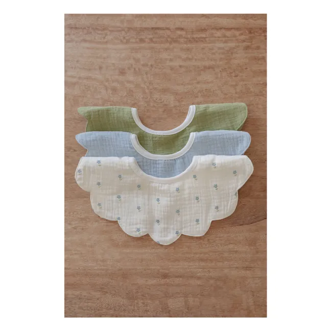 Bavaglini a petali in cotone biologico color pervinca - Set di 3 pezzi | Blu