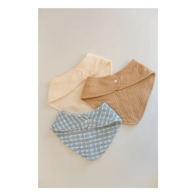 Bavoirs bandana Cottage en coton bio - Set de 3 | Bleu
