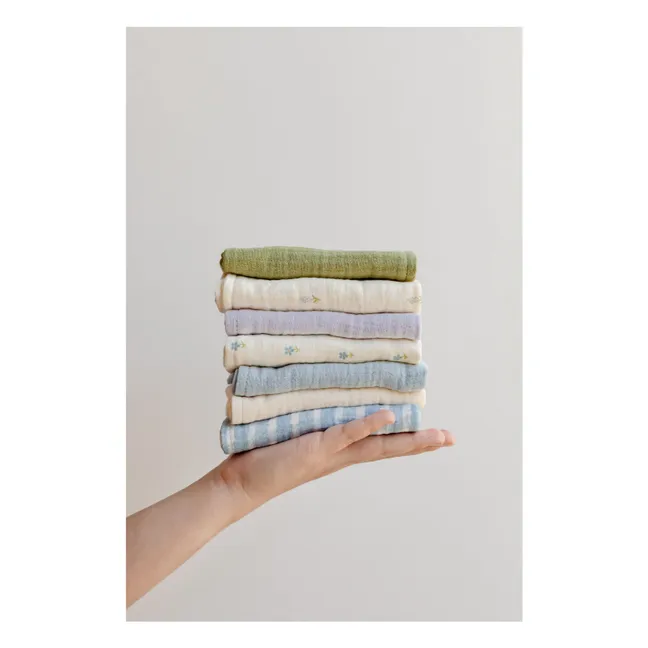 Serviettes Cottage en coton bio - Set de 7 | Bleu