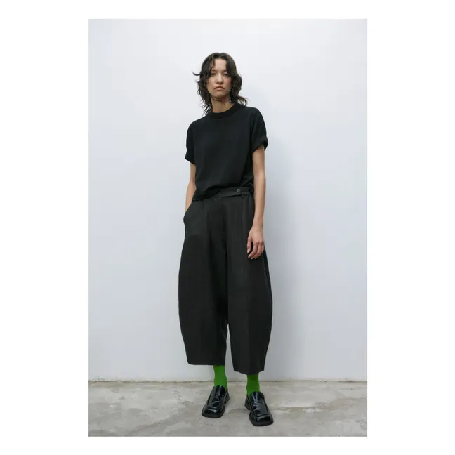 Curved Linen Pants | Black