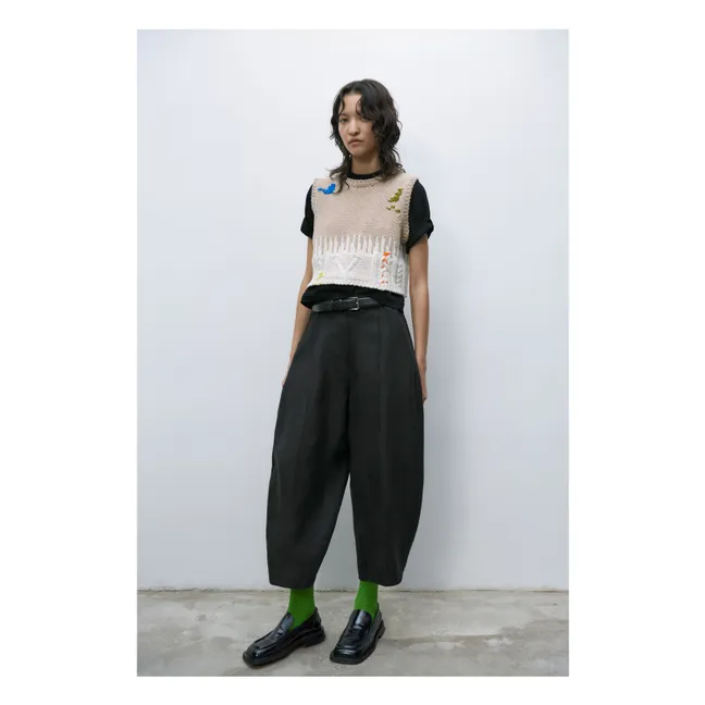 Pantalones curvados de lino | Negro