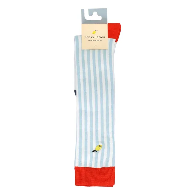 Chaussettes Hautes Rayées | Bleu