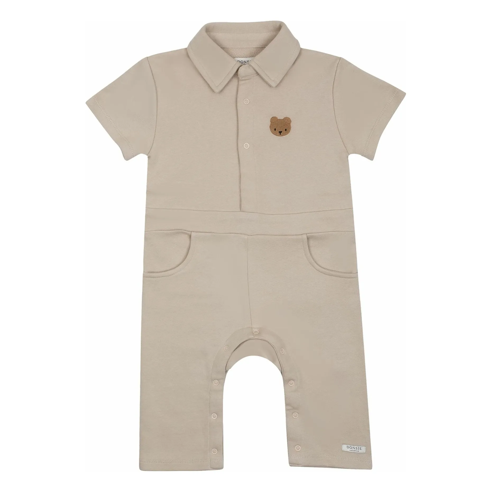 Donsje Beige Organic Cotton Bear Jumpsuit