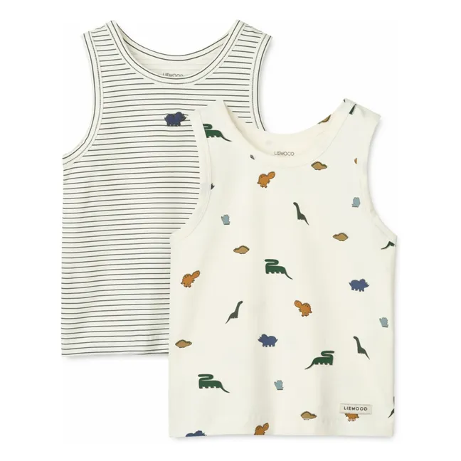 Lot 2 Débardeurs Faris Dinosaures Coton Bio | Ecru