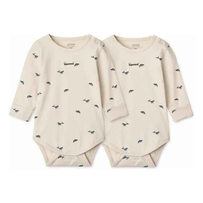 Lot 2 Bodies Yanni Baleines Coton Bio | Ecru