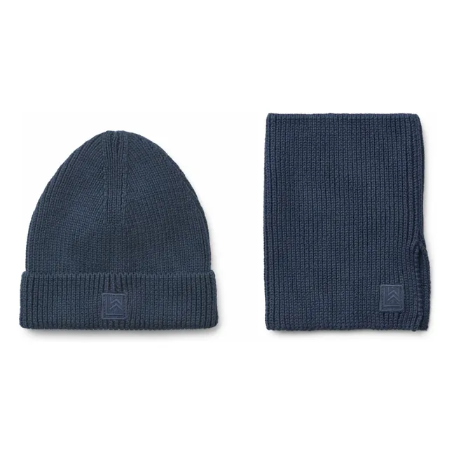 Lina organic cotton bonnet and choker set | Navy blue