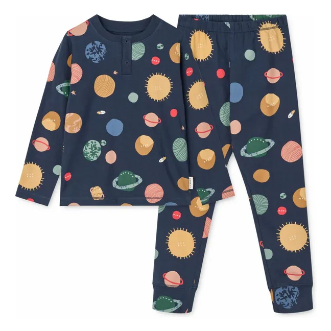 Wilhelm Planeten Pyjama Set aus Bio-Baumwolle | Navy