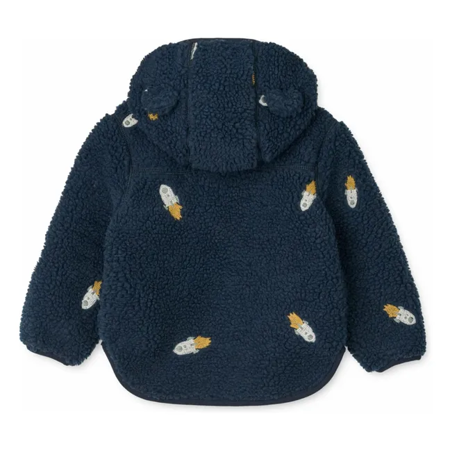 Veste Façon Sherpa Capuche Oreilles Mara | Bleu foncé