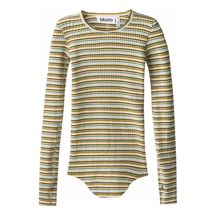 Body de algodón orgánico a rayas Rochelle Forest | Verde- Imagen del producto n°0