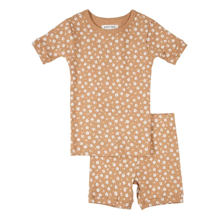 Pijama de canalé floral de algodón orgánico | Natural- Imagen del producto n°0