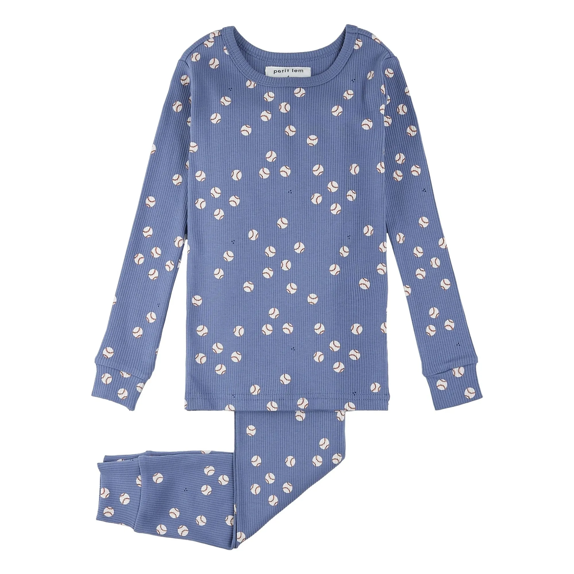 Petit Lem Blue Organic Cotton Baseball Ribbed Pyjamas