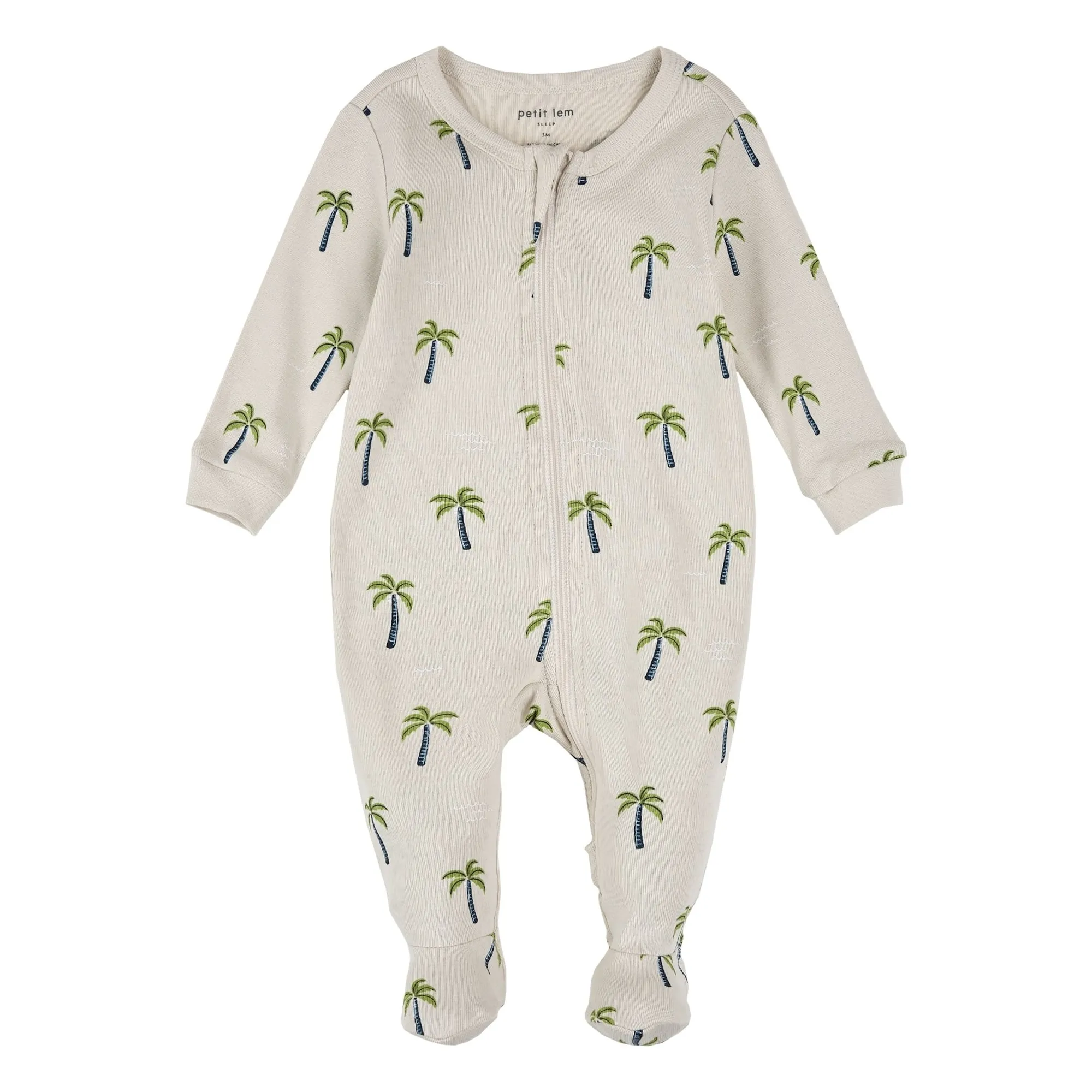 Petit Lem Beige Pyjamas With Palm Feet Organic Cotton