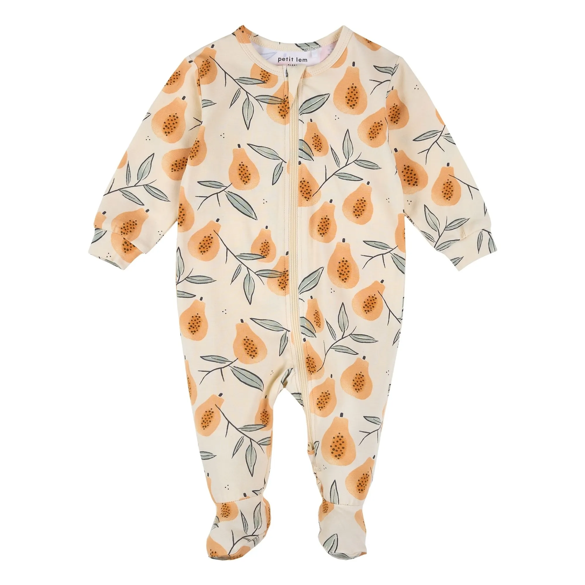 Petit Lem Beige Pyjamas With Organic Cotton Papaya Feet