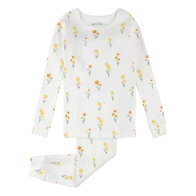 Pyjama Côtelé Jonquilles Coton Bio | Ivoire