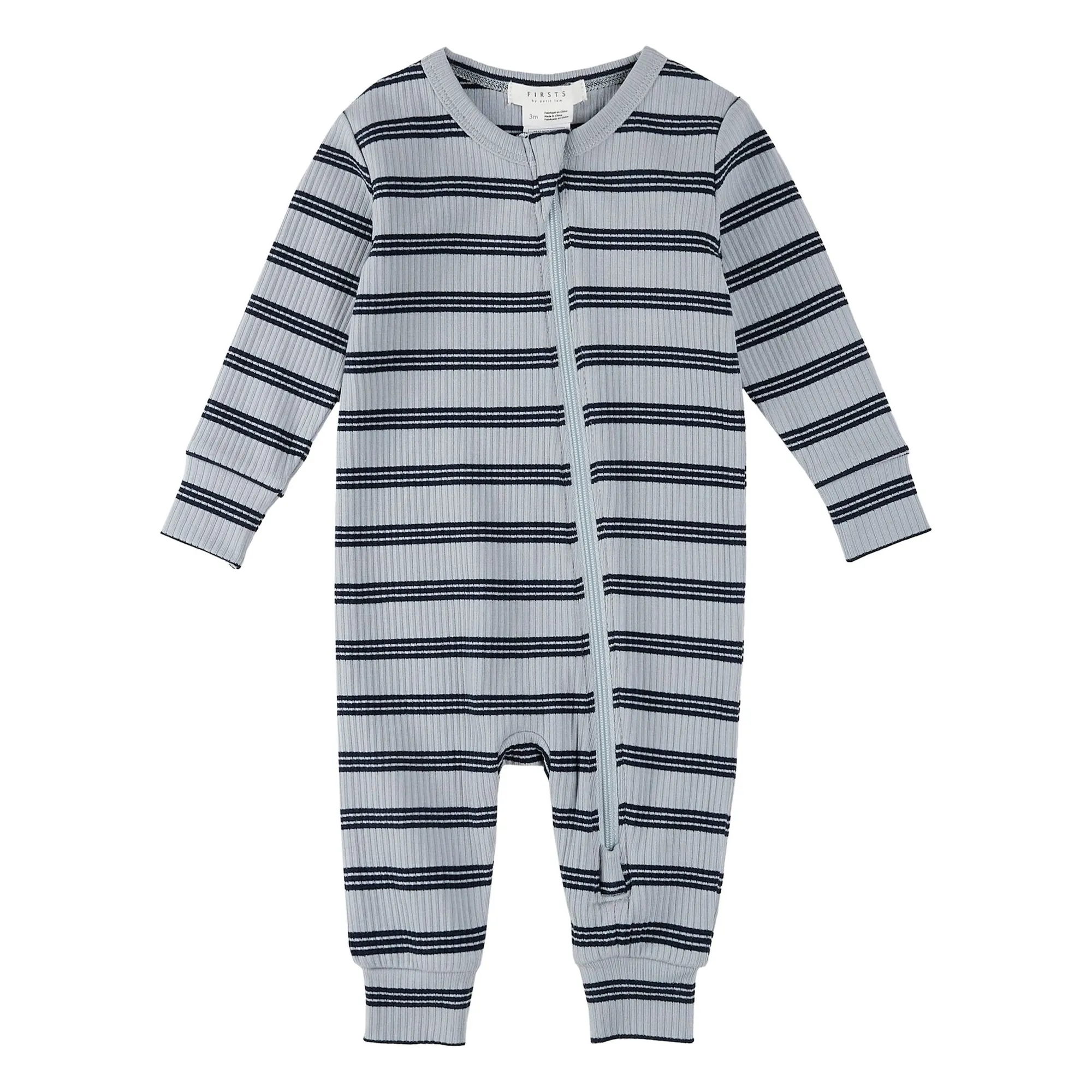Petit Lem Blue Striped Ribbed Organic Cotton Pyjamas