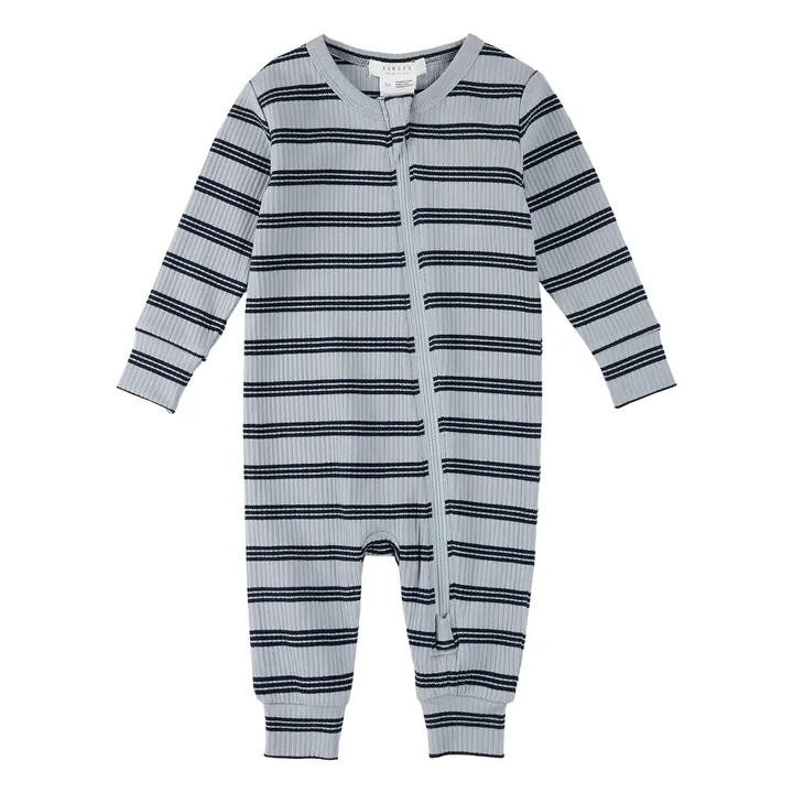 Gestreifter Pyjama aus gerippter Bio-Baumwolle | Blau- Produktbild Nr. 0