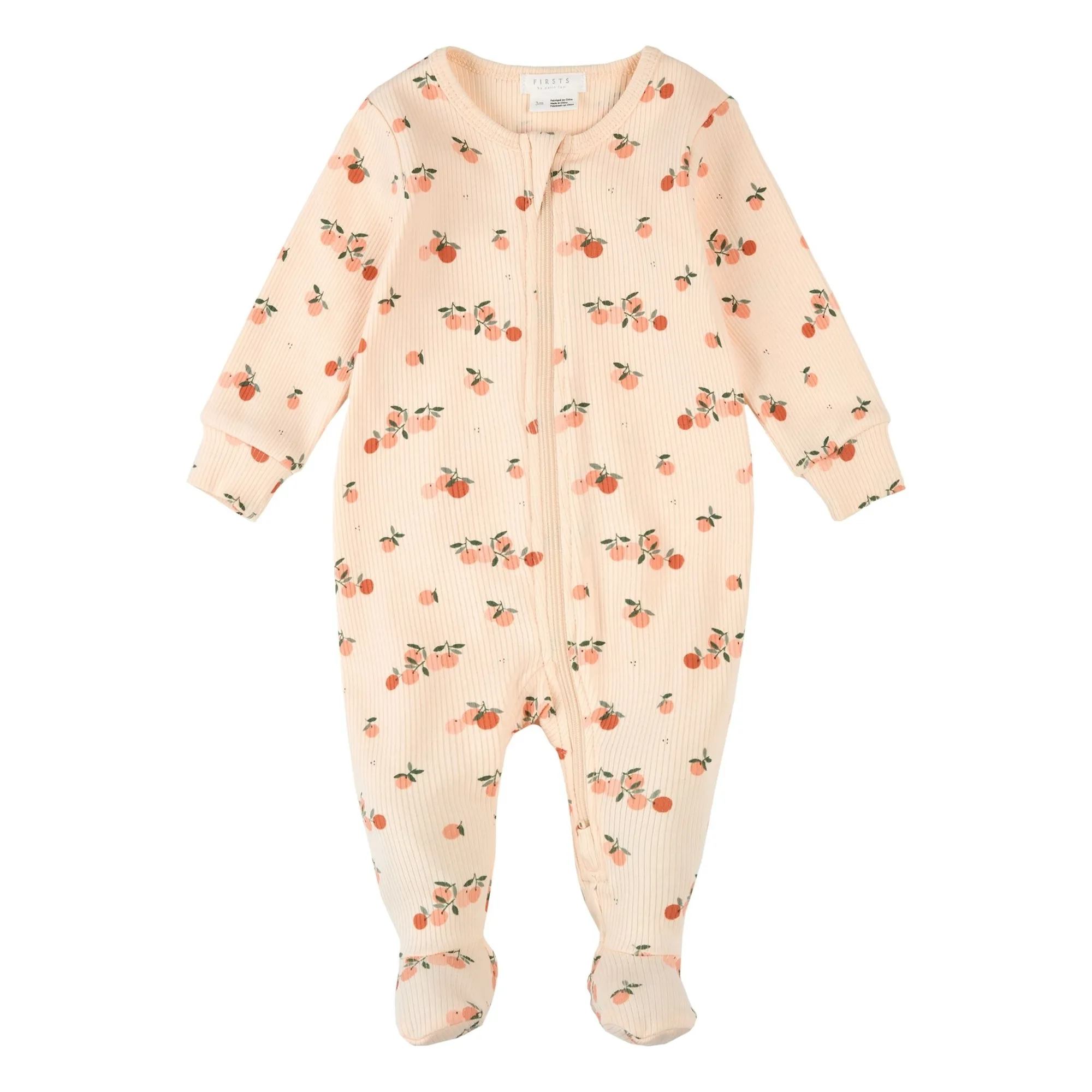 Petit Lem Pale Pink Pyjamas With Ribbed Feet Citrus Organic Cotton