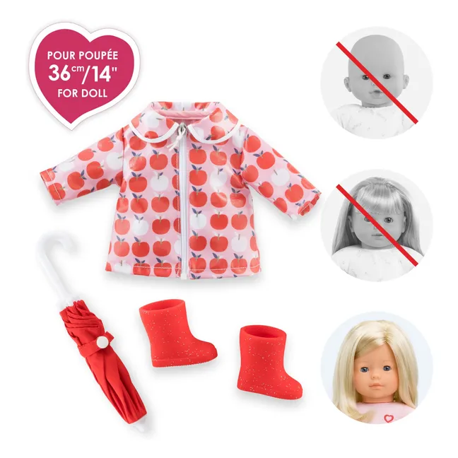 Veste imperméable et ses accessoires Jour de Pluie pour poupée 36 cm | Rouge