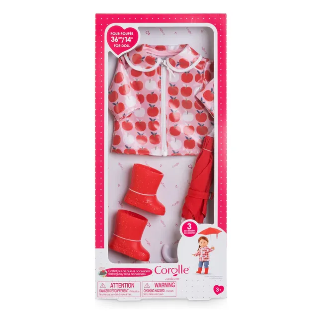 Veste imperméable et ses accessoires Jour de Pluie pour poupée 36 cm | Rouge