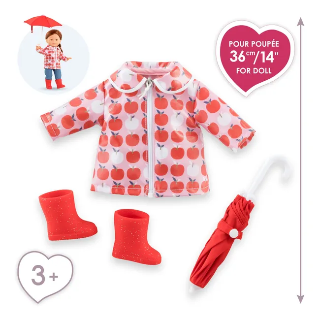 Rain jacket and accessories Rainy Day for doll 36 cm | Red