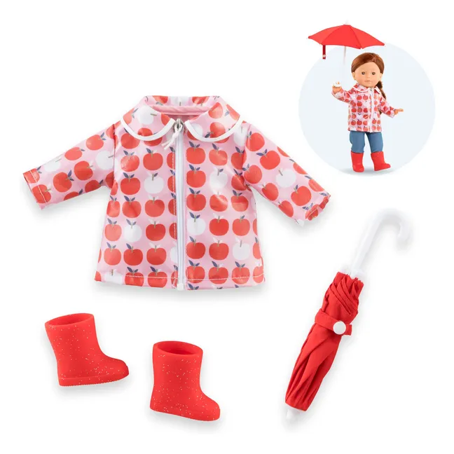 Veste imperméable et ses accessoires Jour de Pluie pour poupée 36 cm | Rouge