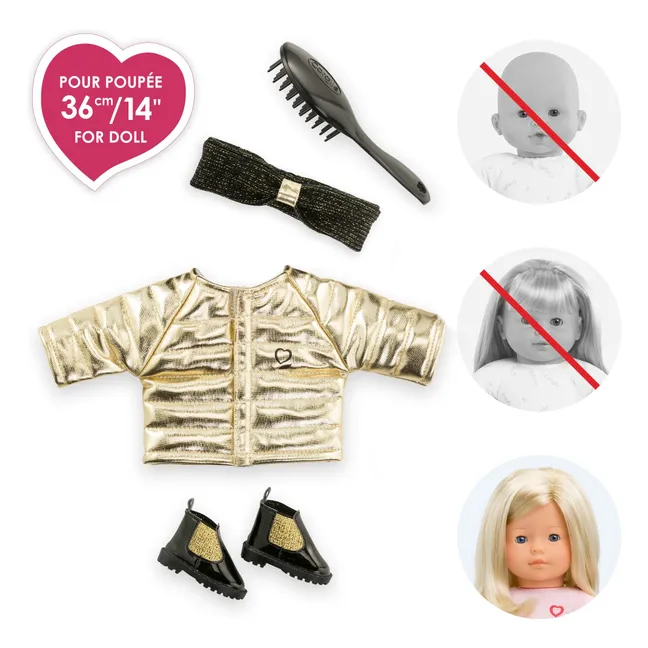 Coat and accessories Sewing for doll 36 cm | Gold