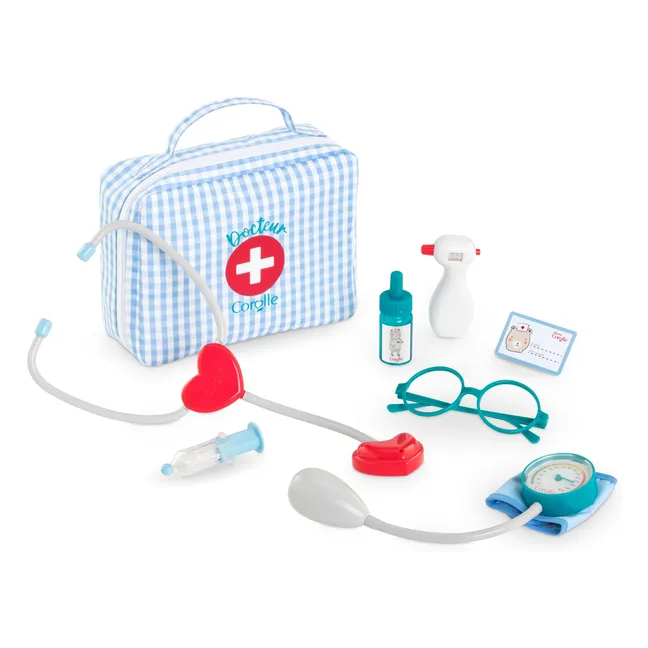 Valise de docteur et ses accessoires pour poupon 30 cm | Bleu ciel