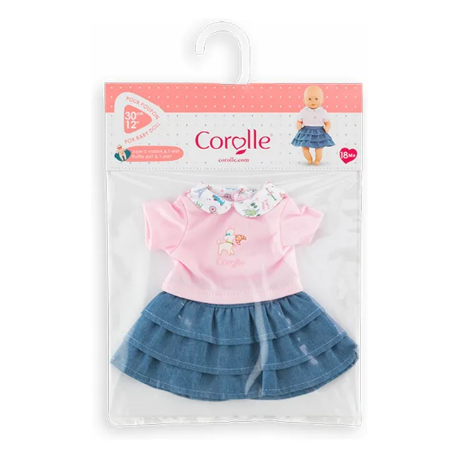 T-shirt et jupe Un week-end à Paris pour poupon 30 cm | Rose pâle