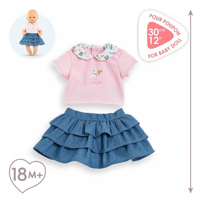 T-shirt et jupe Un week-end à Paris pour poupon 30 cm | Rose pâle