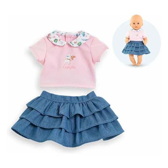 T-shirt et jupe Un week-end à Paris pour poupon 30 cm | Rose pâle