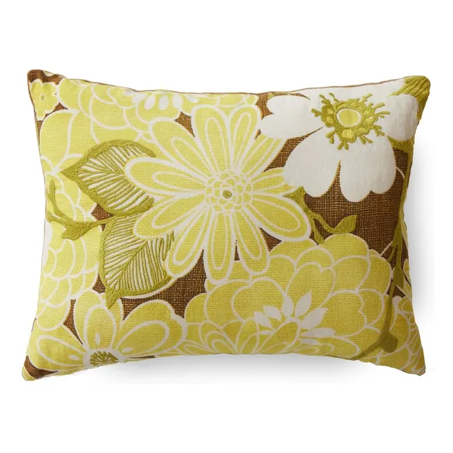 Coussin brodé Daisy | Vert anis