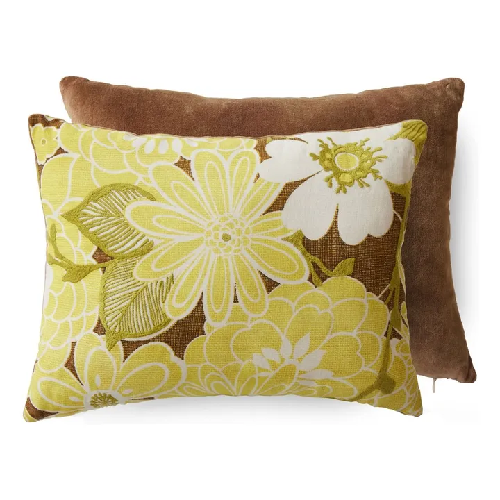 Daisy embroidered cushion | Anise green- Product image n°0