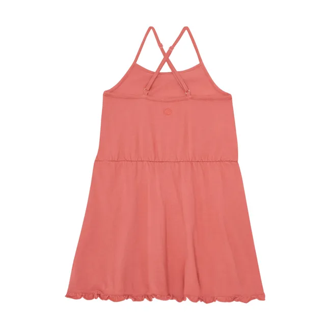 Organic cotton short dress with thin straps  | Coral