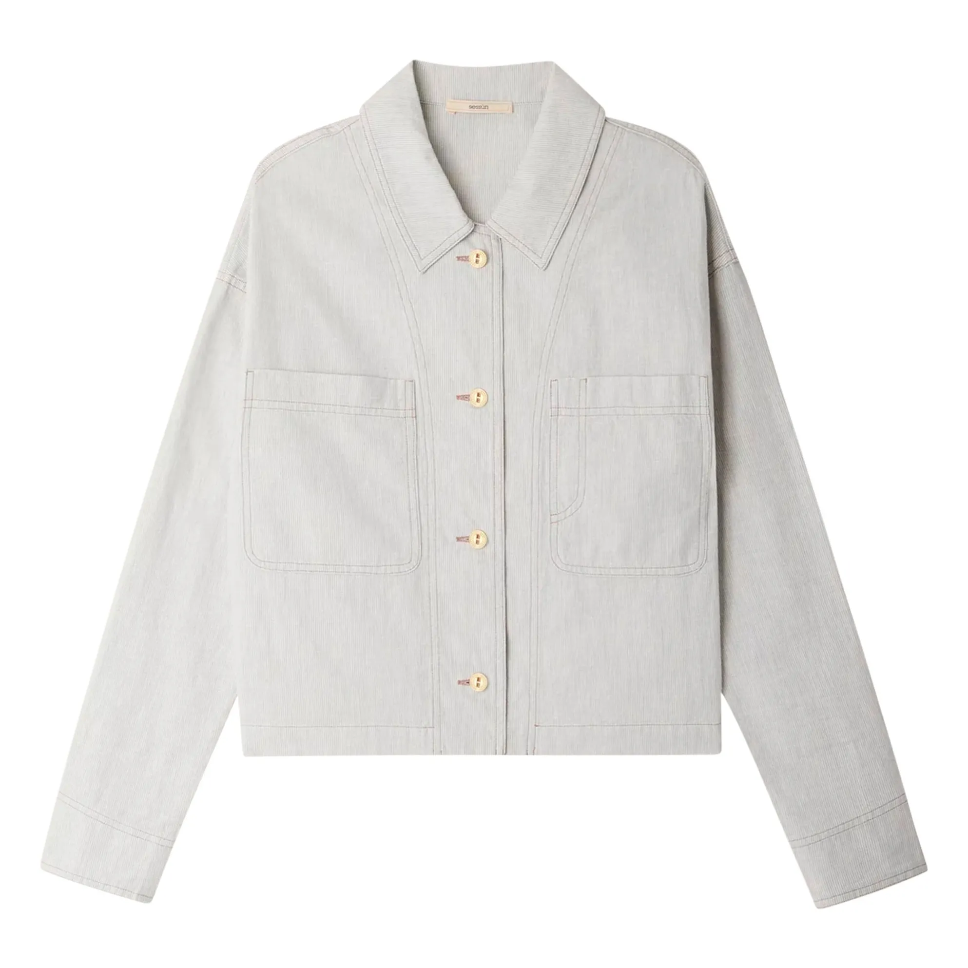 Sessùn Grey Notteri Stripes Linen And Organic Cotton Overshirt