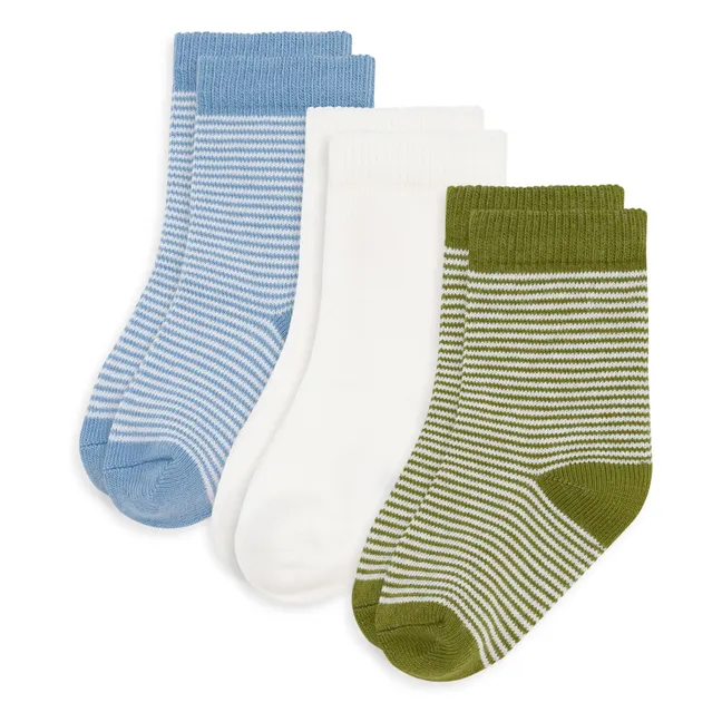 Lot de 3 Paires de Chaussettes Côtelées Rayées | Blanc
