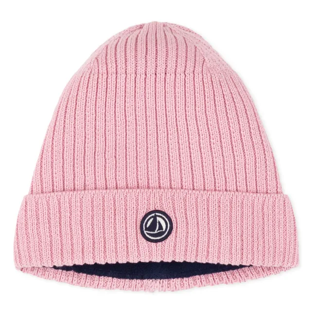 Bonnet Maille Côtelée Polaire | Rose