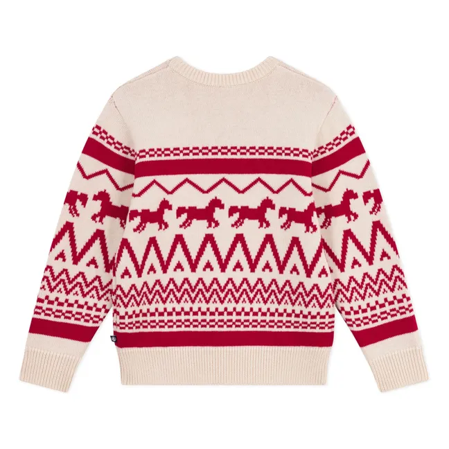 Pull Jacquard Chevaux Laine | Ecru