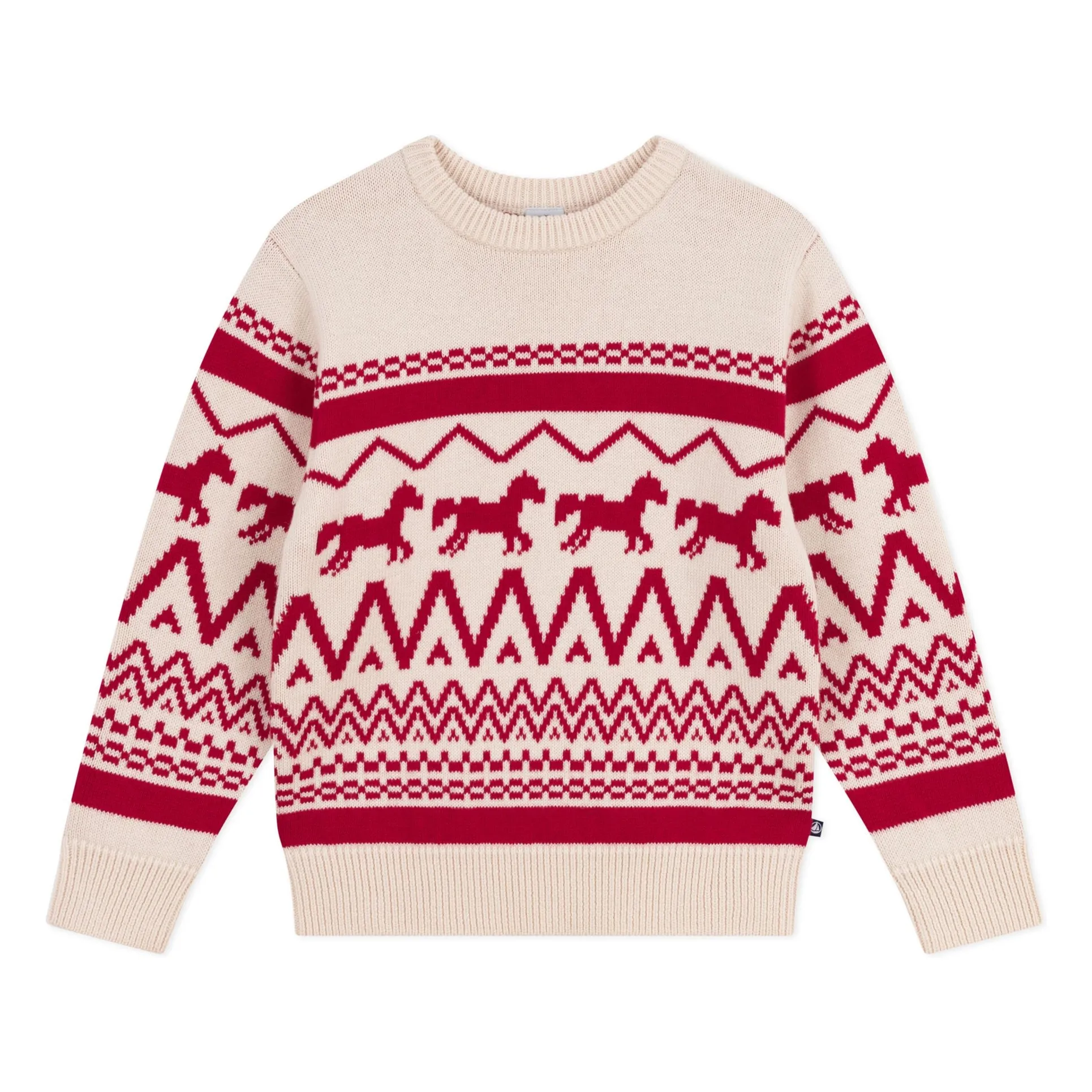 Petit Bateau Ecru Jacquard Horse Wool Sweater