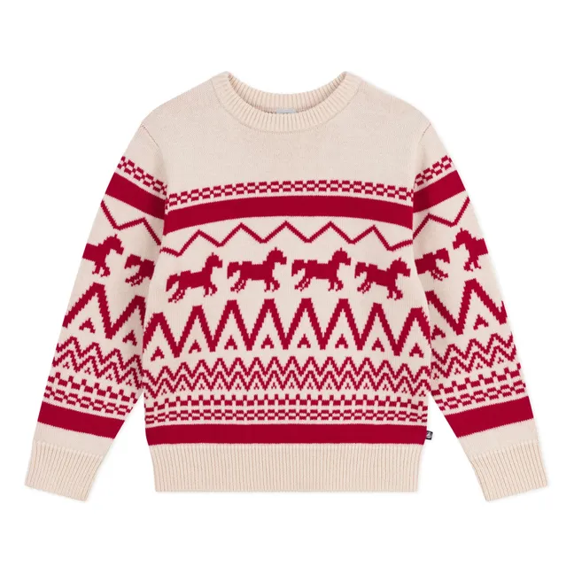 Pull Jacquard Chevaux Laine | Ecru