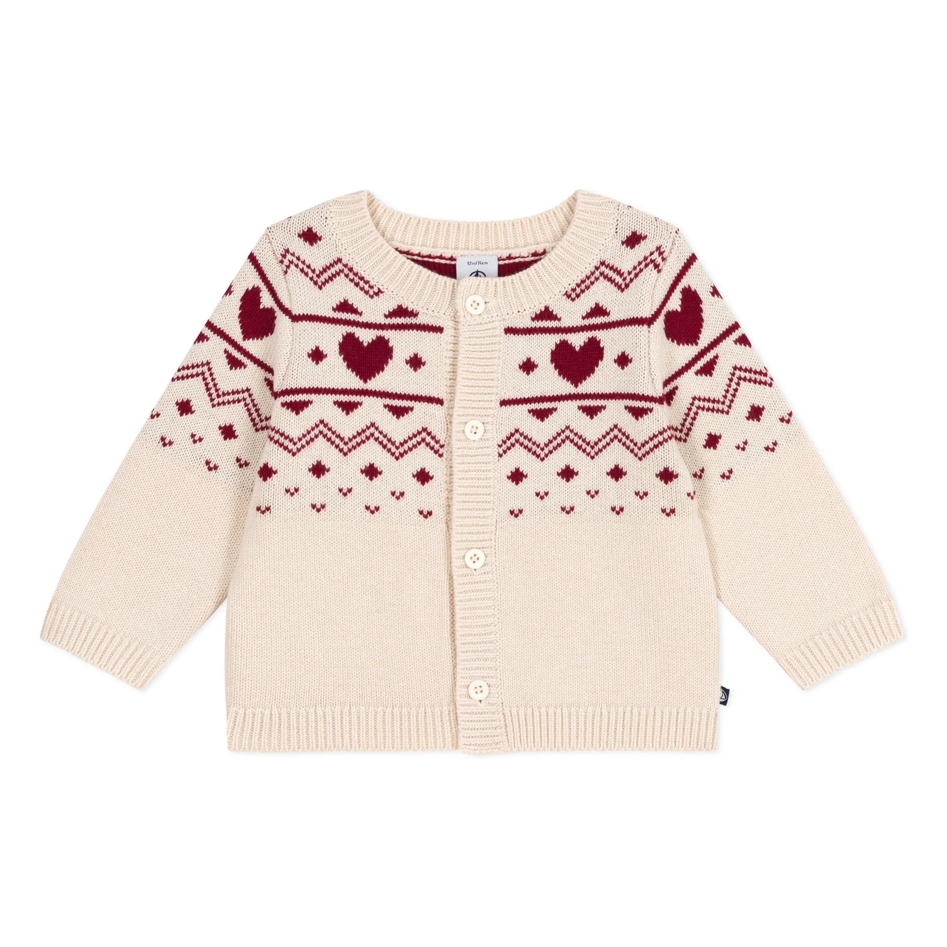 Petit Bateau Ecru Baby Wool Heart Vest