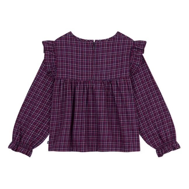 Blouse Volants Carreaux Coton Bio | Bleu marine