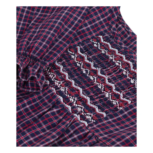 Blouse Volants Carreaux Coton Bio | Bleu marine