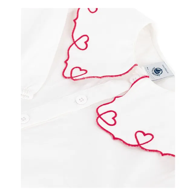 Blusa de algodón orgánico con cuello de corazones | Blanco